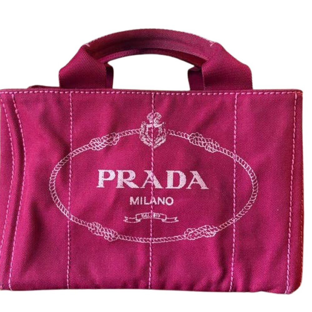 PRADA Milano Denim Canapa Mini Tote | Raspberry / Magenta | Gold Hardware